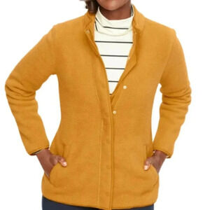 T by Talbots Womens Medium Yellow Snap Button  Teddy Casual Jacket